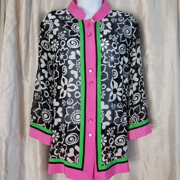 Bob Mackie Tops - NWOT Bob Mackie sheer black pink silk top L